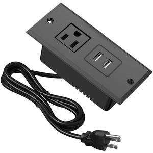 Small Recessed Power Strip Plug Extension Cord Hidden Charging Station with Inset USB Electrical Outlet Extender Flush Mount Surge Protector for Desk Furniture NightStand Under Desk (Black)