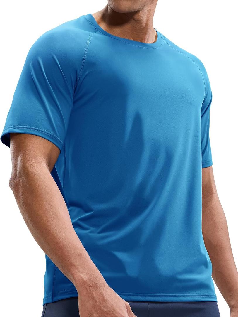 MIER Men's Dry Fit Workout T-Shirts Athletic Running Tee Short Sleeve Crew Neck Gym Tops, Polyester, Moisture Wicking (Blue, M)