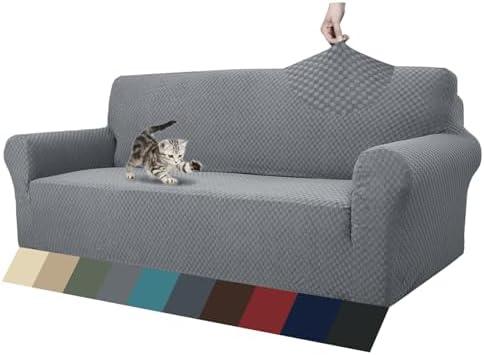ZNSAYOTX 1 Piece Jacquard Couch Covers for 3 Cushion Couch Living Room High Stretch Sofa Cover Pets Dogs Friendly Anti Slip Thickened Slipcovers Furniture Protector Black