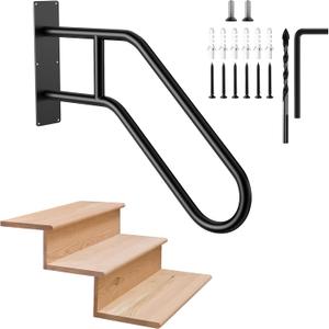 Hand Rails for Outdoor Steps, Munzong Black U-Shape Wall Mount Stair Railing 1-3 Steps Grab Bars Safety Handle for Wall Staircase Garden Garage Porch Entry Interior