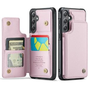Vinich for Samsung Galaxy S25 Wallet Case with Card Holder, RFID Blocking Credit Slots Kickstand Shockproof Phone Cover for Women Men, Pink