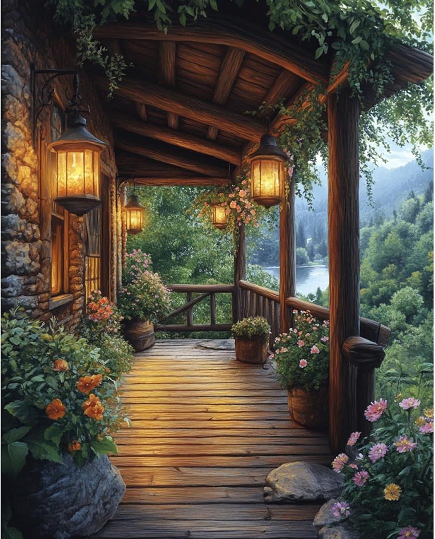 2 x obterie Landscape Paint by Numbers Kit for Adults Beginner Garden Oil Painting Kit Adult Paint by Number Kits on Canvas DIY Painting for Beginners Art by Numbers for Gifts Home Wall Decor 16x20 Inch (YF035)