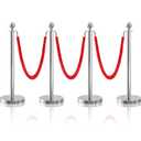 4Pcs Sliver Stanchion Post Queue Velvet Ropes and Posts with Soild Base and 3pcs 5 Ft Red Velvet Ropes Carpet Ropes Posts Stanchion Set Crowd Control Barriers for Party Supplies