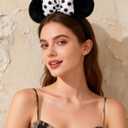 A Miaow 3D Black Velvet Headband Polka Dot Satin Bow Hair Clasp Women Adults Hair Accessory Party Costume Supply Holiday Park Headwear (Black and White)