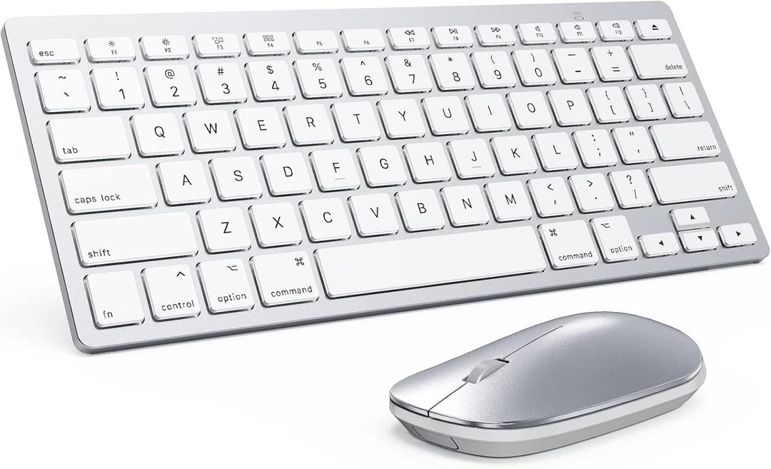 Bluetooth Keyboard and Mouse Compatible with Mac, OMOTON Ultra-Slim Wireless Keyboard and Mouse Combo Compatiblei with MacOS, MacBook Pro/Air, iMac, Mac Mini, Laptop and PC (Silver) (Silver)