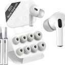 Memory Foam Ear Tips for AirPods Pro 1st & 2nd Gen, No Silicone Eartips Pain, Better Noise Cancellation, Replacement Buds with 3 in 1 Cleaner Kit and Fit in Charging Case-(White, XS/S/M/L)