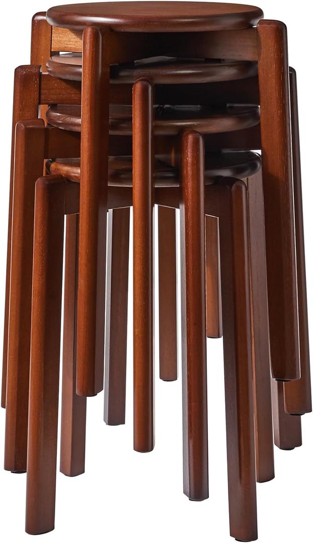 YMYNY Stackable Stools Set of 4, Solid Wood Round Stool, School Chairs, Dressing Stool, Small Stool, for Students, Living Room, Dining Room, Classroom, 10.63" D x 10.63" W x 17.72" H Brown HBD026H-4