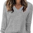 NORACORA V Neck Long Sleeve Shirts for Women Casual Fall Fashiion Tops Lightweight Tunic Sweaters Trendy 2025 (Gray, L)