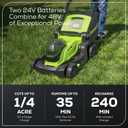 Greenworks 48V (24V x 2) 17" Brushless Cordless Push Lawn Mower, Includes (2) 4.0Ah Batteries and Dual Port Rapid Charger((200+ Compatible Tools, 45Min Runtime)