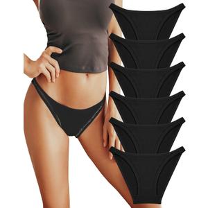 FINETOO 6 Pack String Underwear for Women Cotton High Cut Stretch Breathable Low Rise Hipster Cheeky Bikini Panties, Small