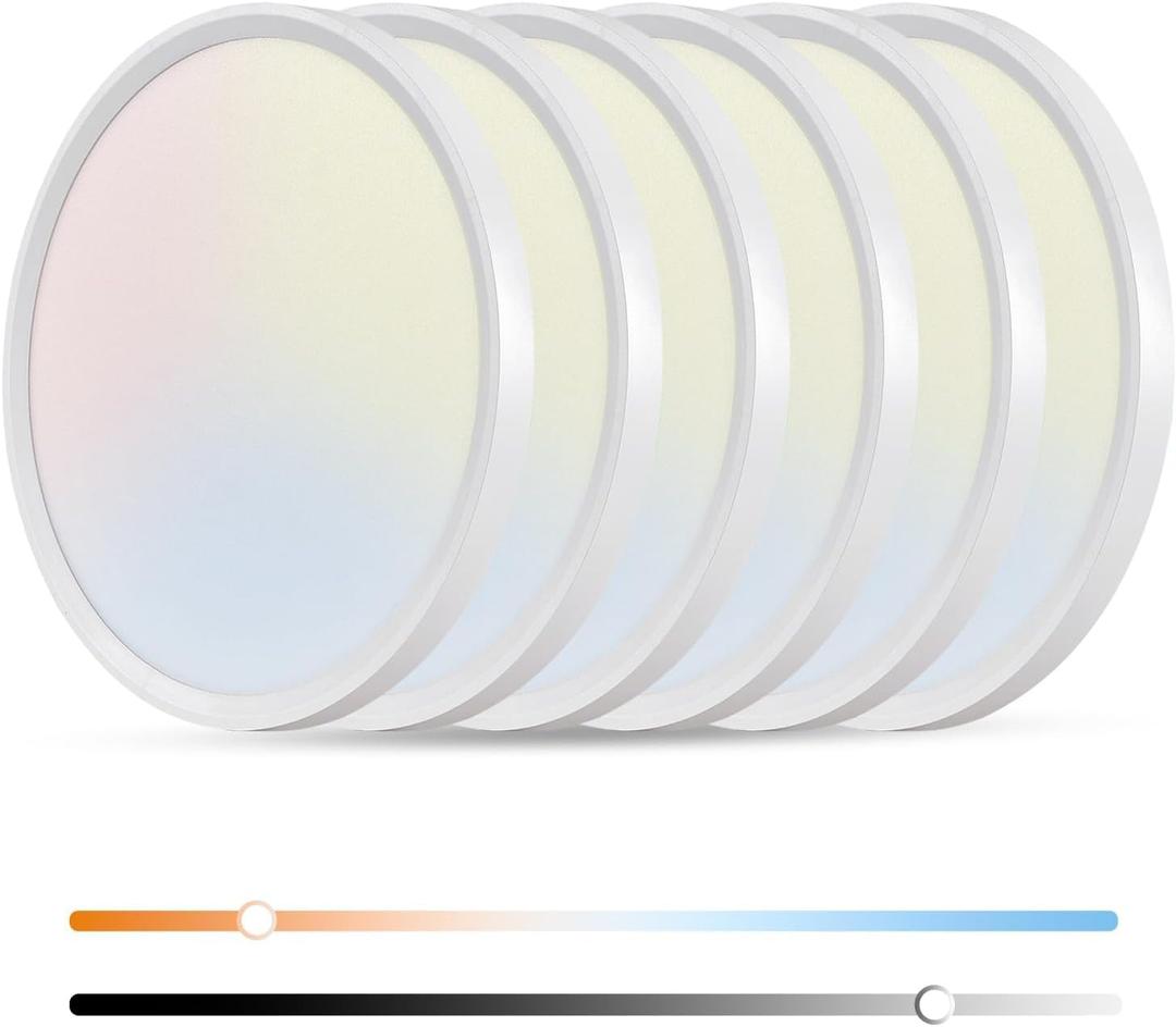6PK Dimmable 15.8 Inch Led Ceiling Light Flush Mount, 34W, 3060LM, 3000K/3500K/4000K/5000K/6500K CCT, 0.98" Super Slim Close to Ceiling Round Flat Panel Light for Hallway,Kitchen ect, White