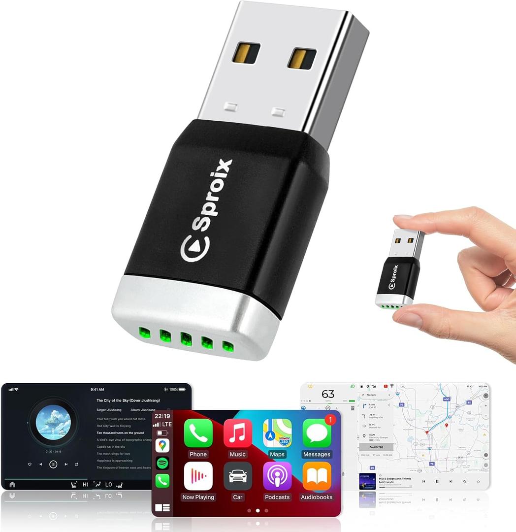 Wireless Carplay Adapter for Apple iPhone iOS 10+  Android Mini Ultra-Compact USB-A Dongle Converts Wired to Wireless Car Play Adapter Plug & Play Fast Auto Connection for Cars 2016+