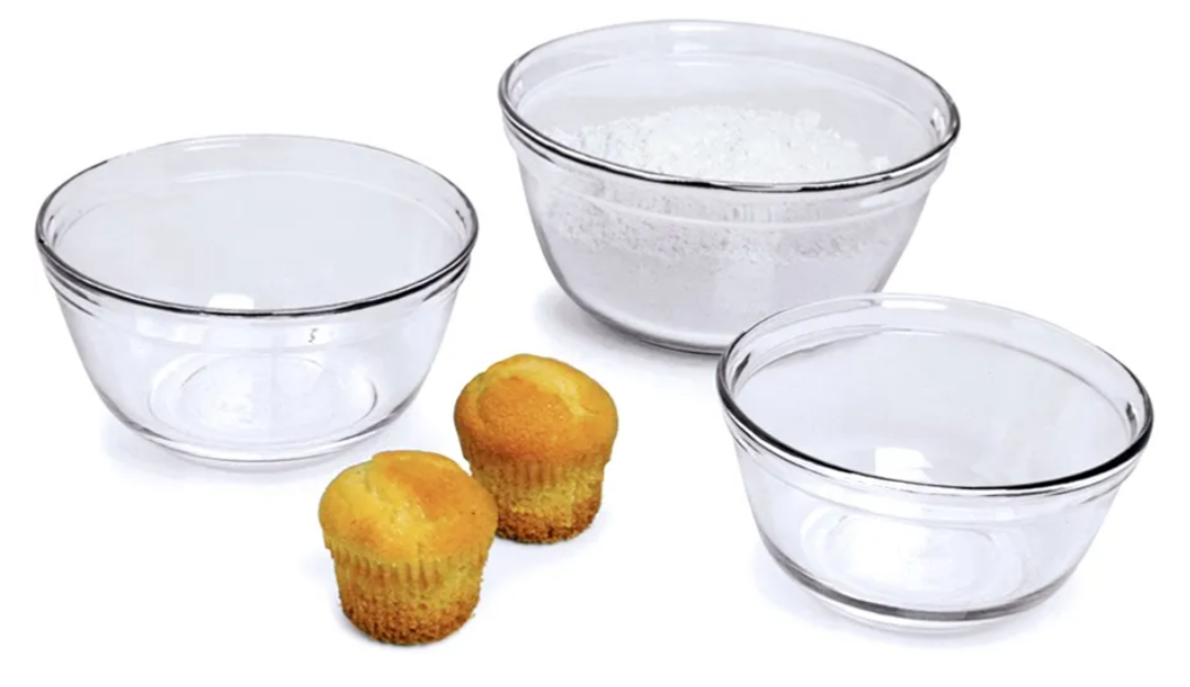 Anchor Hocking Mixing Bowl Set 3 Piece 1-Quart, 1-1/2 Quart And 2-1/2-Quart Bowls