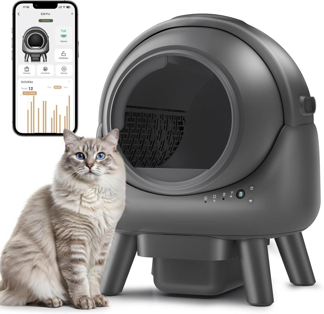 Self Cleaning Litter Box,Automatic Cat Litter Box for Multiple Cats,Robot with APP Control,Smart Dual Safety Protection,Odor-Free Waste Disposal Includes Trash Bags,Grey S20 (BlackGray-KK1)