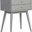Elle Decor Rory Mid-Century Side Table, Modern Accent Bedside Nightstand, Two Drawer, French Gray