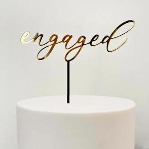 Gold Acrylic Engaged Cake Topper,Engagement Theme Cake Topper, Wedding Anniversary Bridal Shower Bachelorette Party Cake Decorations,Dessert Decor, DIY Cake Decoration