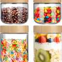 OcePor 4 Pack Glass Jars with Bamboo Lids, Over Night Oats Container with Airtight Lid, Glass Snack Storage Salad Jars For Food, Yogurt, Sugar and Flour,Coffee Bean, Cookie, Cereal