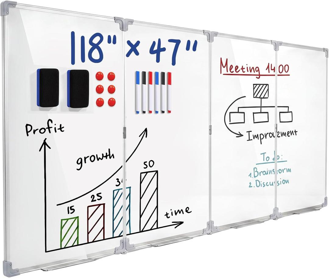 Lincia Foldable Wall Mounted Dry Erase Whiteboard, 120' x 48' Oversized