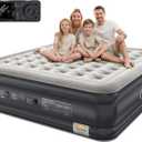 OhGeni King Air Mattress Family Choice Award with Built-in Pump,18'' Comfortable Blow Up Colchones Inflables Mattress for Home,Guests, Portable Air Bed for Adults, Airbed Supports Up to 700 lbs, Black