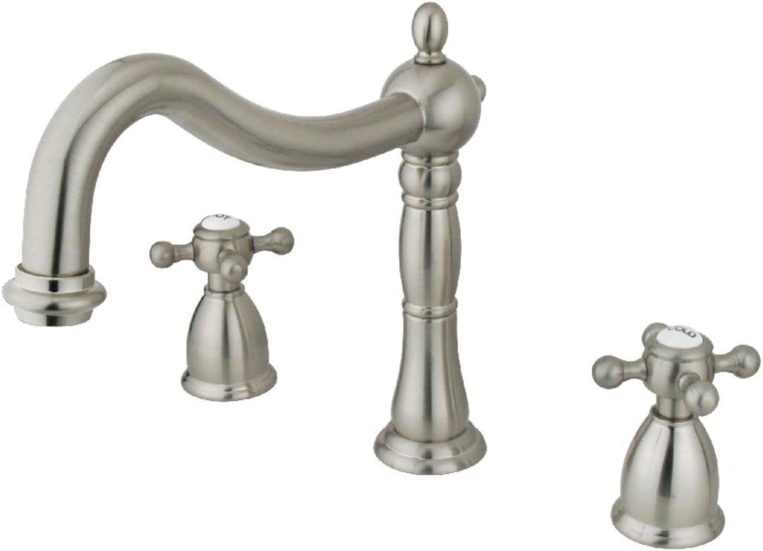 Kingston Brass KS1348BX Heritage Roman Tub Filler with Metal Cross Handle, Brushed Nickel