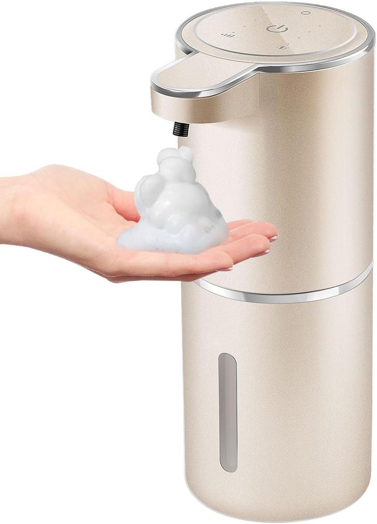 Automatic Foaming Soap Dispenser,4-Level Adjustable Foam, Wall Mount,USB Rechargeable,12.8oz/ 380ml,Touchless Hand & Dish Soap Dispenser for Bathroom, Kitchen,Hotel, Restaurant (Champagne Gold)