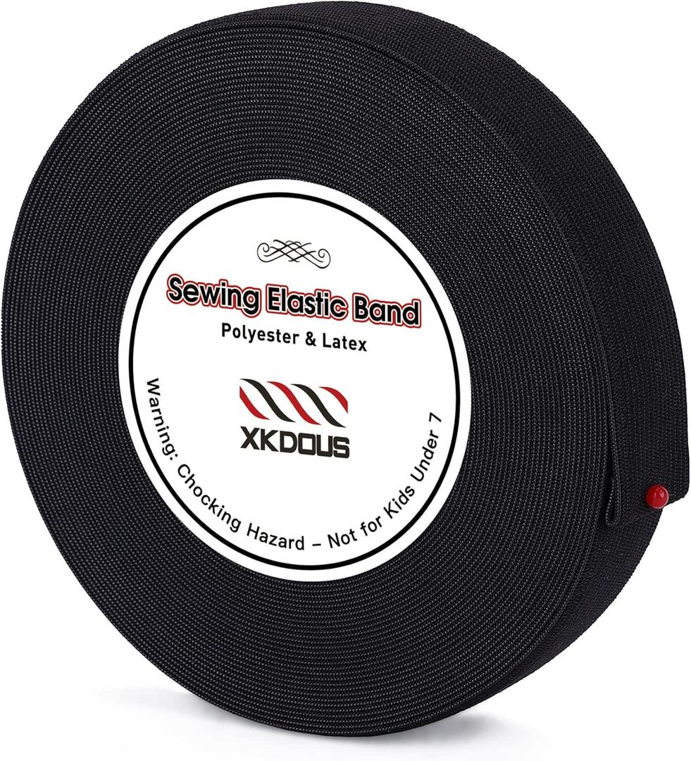 XKDOUS Elastic Band for Sewing, 1 Inch 14 Yards Elastic Bands for Sewing Waistband and Pants Waist, Black Knit Elastic Band for Wig, High Elasticity