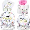 Kochorie 144 Pieces Floral Graduation Party Decorations, Class of 2026 Pink Wildflower Congrats Grad Tableware Sets Including Paper Plates Napkins Cups Forks for Women College High School, Serves 24