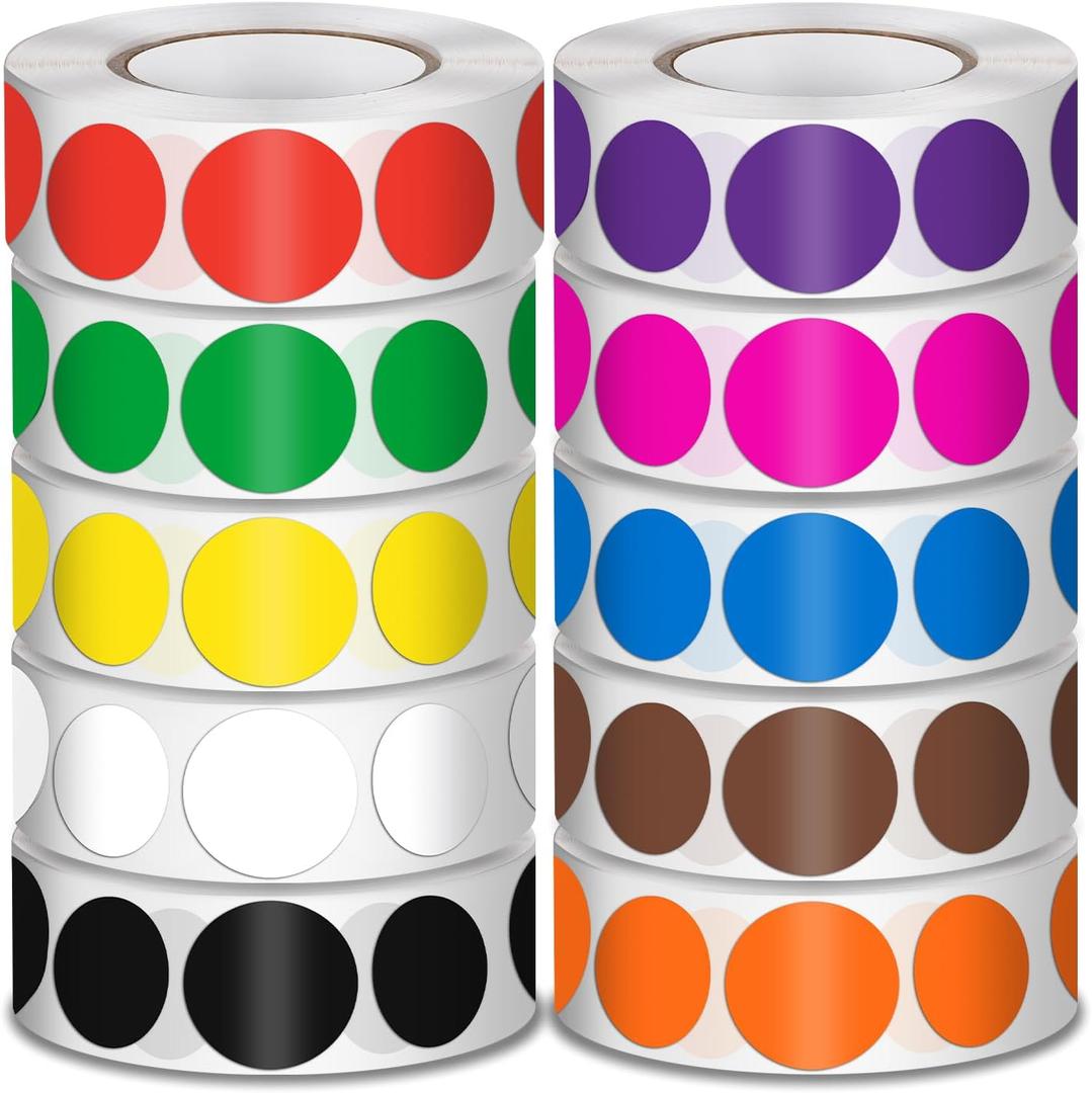 10000 Pcs 3/4 in Round Color Coding Labels Stickers Roll, Adhesive Assorted Colored Circle Dot Sticker, Removable Round Labels, for Garage Sale, Office, Inventory Organize, File Classification