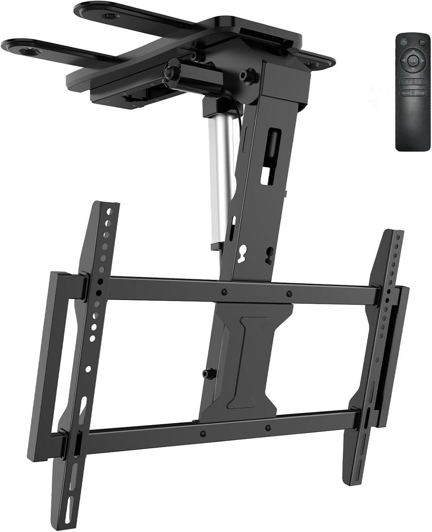 WALI Motorized Ceiling TV Mount Flip Down for 37-75 Flat Curved TVs, Electric Ceiling Mount TV Bracket with Remote, Fits Flat & Pitched Ceiling, Up to 99 Lbs, Mounting Holes 600x400mm(FCM604A), Black