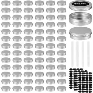 78 Pcs 2 Oz Aluminum Tin Cans Round Cans with Screw Lids, Refillable Cosmetic Metal Containers Food Candle Containers with Screw Tops for Crafts, Food Storage, DIY