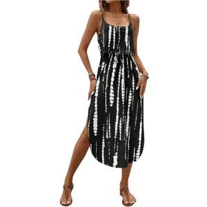 RoseSeek Women's Spaghetti Strap Tie Dye Cami Sun Dress Beach Midi Summer Dresses Resort Wear Vacation Outfits (L)