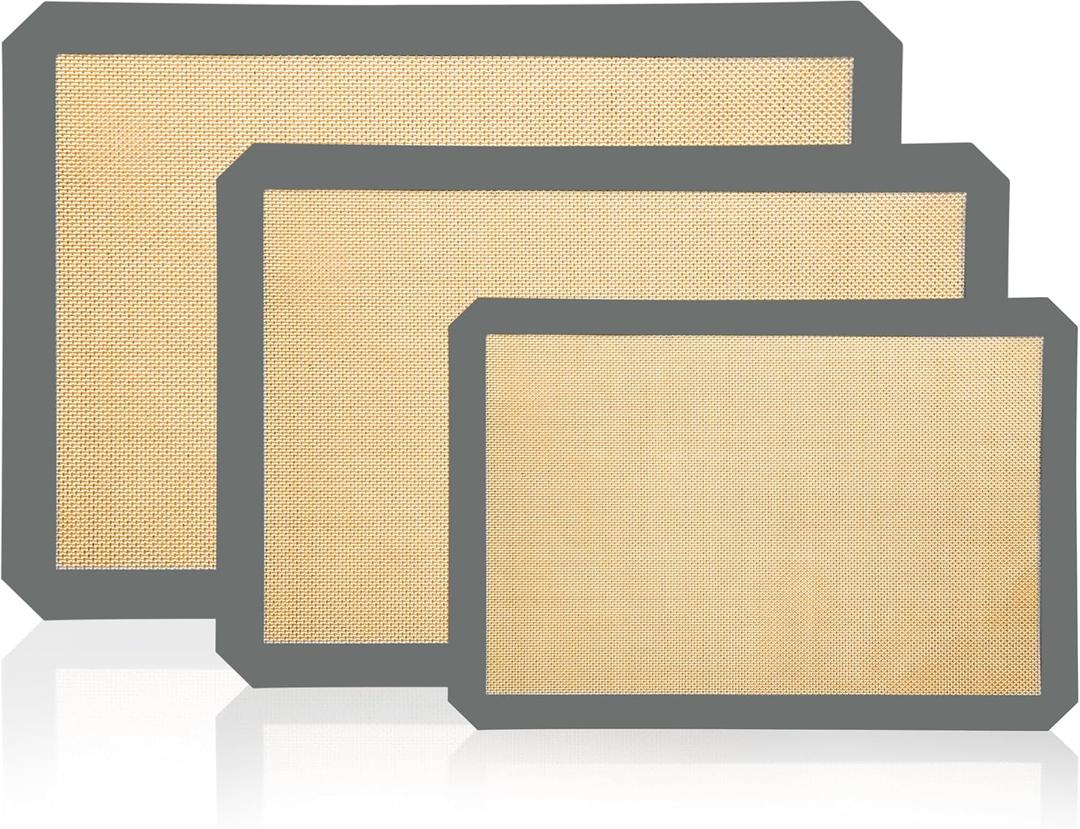 3-Pack Non-Stick Silicone Baking Mat, Food Safe Silicone Mats for Baking Cookies and Macarons - Silicone Baking Sheet(Gray)