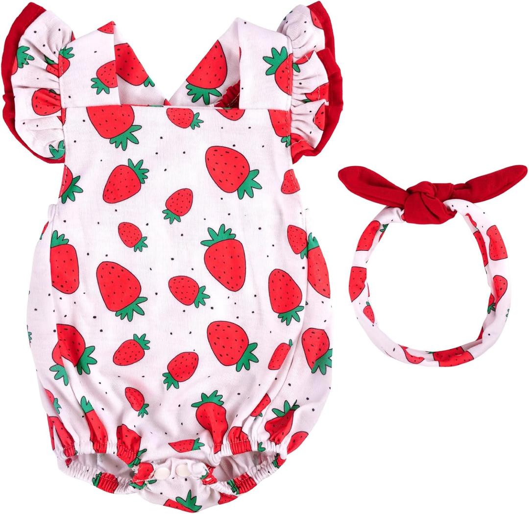 BABESIDE Reborn Baby Doll Clothes for 17-22 Inch Dolls, Strawberry Outfit Set, Cute Baby Doll Accessories for Reborn Girl Dolls
