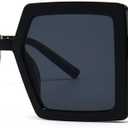 AIEYEZO Oversized Sunglasses for Women Square Fashion Big Large Frame Sun Glasses UV400 Protection (Black/Grey)