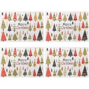 OWENIE Christmas Tree Placemats Set of 4 for Kitchen Table, Waterproof & Washable Print Xmas Pine Trees Textured Fabric Mats for Festive Holiday Winter Snowy Decor, 13W x 19L