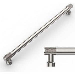 Amerdeco 10 Pack Brushed Satin Nickel Knurled Cabinet Pulls 10 Inch(254mm) Hole Center Kitchen Cabinet Handles Drawer Pulls Cabinet Hardware ZH0034