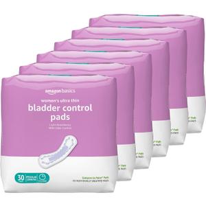 Amazon Basics Women's Incontinence Pads, Bladder Control & Postpartum, Light Absorbency, Unscented, 180 Count , (6 Packs of 30)
