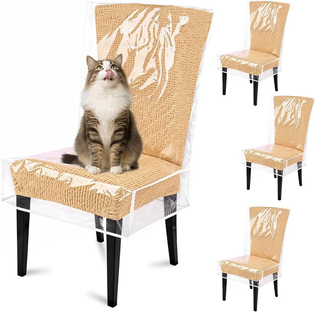 4 Pack Dining Chair Covers, Waterproof Clear Plastic Chair Covers for Dining Chairs, Plastic Seat Chair Protector Keep Chairs Away from Water Dust Stain and Pet Claws W/21 x D/18 Fits Seatbacks 16-23"