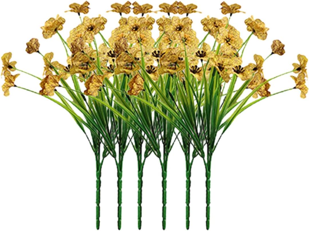 Artificial Plants for Indoor 6Pcs Fake Azalea Silk Flowers Yellow Artificial Flowers Bouquet Decor Bridal Wedding Flower Real Latex Home Artificial Flowers Set for Home Wedding Faux Flowers Gift