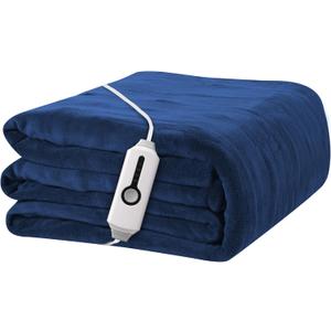 Heated Electric Blanket 72"x84" Full Size, Soft Coral Fleece Fast Heated Blanket with 4 Heating Levels and 10 Hours Auto-Off, Cozy Plush Fabric, Machine Washable - Home, Dark Blue