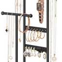 SONGMICS Jewelry Holder, Jewelry Organizer, 3 Tiers and 1 Tray, Jewelry Display Stand with Metal Frame, Necklace Earring Bracelet Holder, for Rings, Ink Black and Caramel Brown UJJS03CB