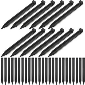 Menkxi 100 Pcs Garden Landscape Stakes, 10 Inch Black Plastic Straight Smooth Edging Coil for Yard Terrace, Landscape Edging, Grass, Bender Board, Garden Liner