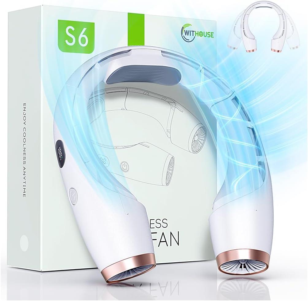 Portable Neck Fan, 8000mAh 18Hrs Long-Lasting, Hands Free 360 Cooling, 3-Speed LED Display, Adjustable to Wear, Quiet Rechargeable Personal Fans for Office/Travel/Outdoor Gift for Women Men