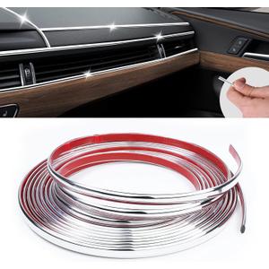 16Ft Chrome Car Trim Strip, Self-Adhesive Automotive Exterior and Interior Side Body Moulding, 1/4 inch (6mm) Scratch-Proof Silver DIY Accessories for Decorate Bumper Door Window (Sliver)