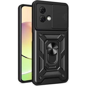 Armor Case for Motorola Moto G84 5G, Shockproof TPU+PC Cover with Sliding Cover and Ring Kickstand - Black
