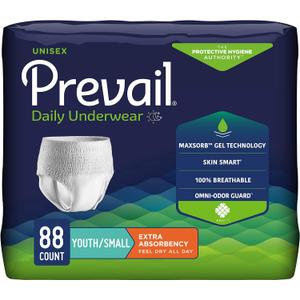 Prevail Daily Protective Underwear - Unisex Adult Incontinence Underwear - Disposable Adult Diaper for Men & Women - Maximum Absorbency - Small - 88 Count (4 packs of 22)
