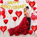 Happy Anniversary Decorations - 118PCS Anniversary Party Decorations Kit with 16" Happy Anniversary Letter Balloons 1000PCS Red Silk Rose Petals, Balloon Arch Garland, Red Heart Balloons