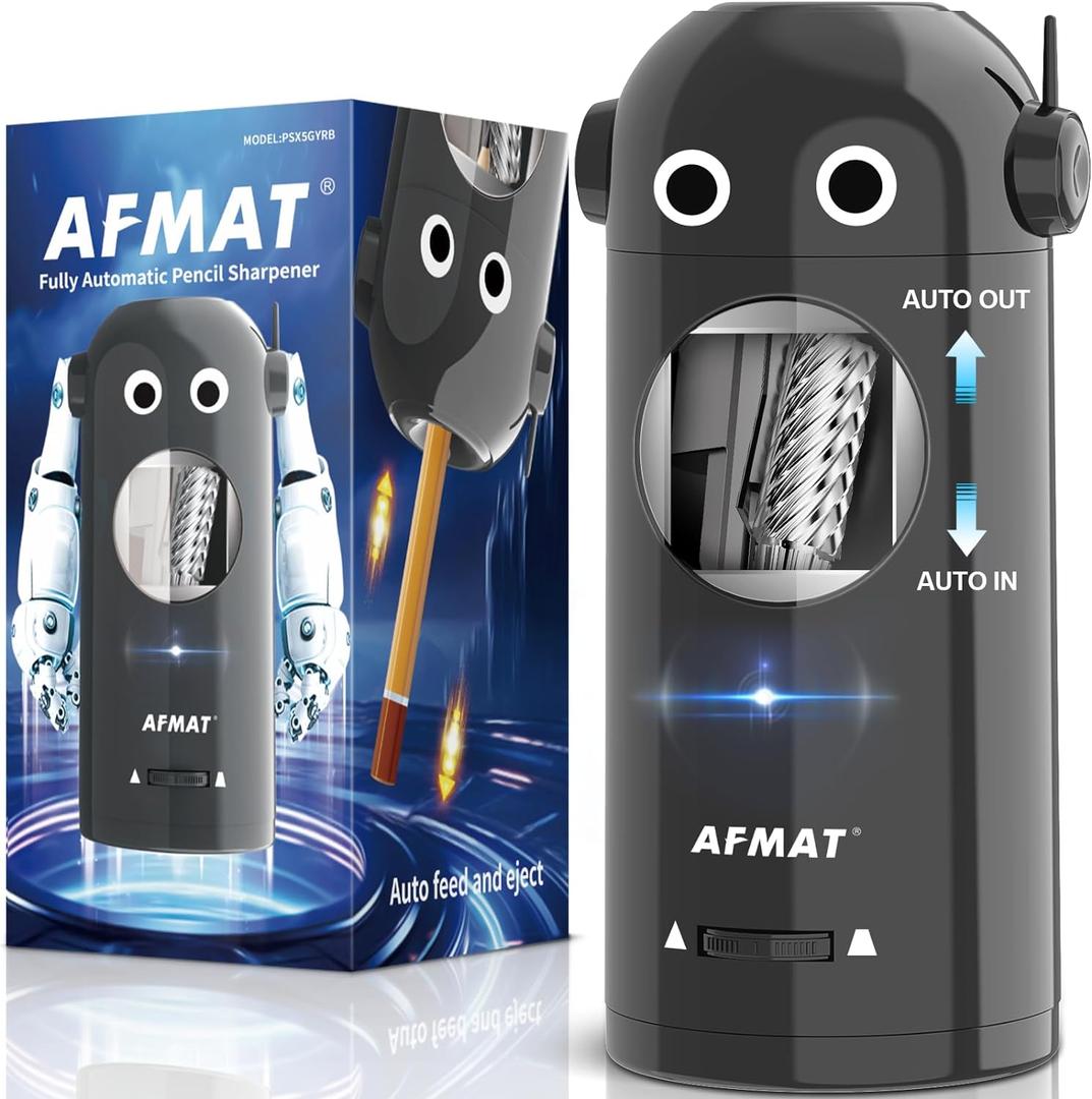 AFMAT Electric Pencil Sharpener for Colored Pencils 7-11.5mm, Fully Automatic Robot Pencil Sharpener, Auto in & Out, Rechargeable Hands-Free for Classroom/Home/Office, Battery Operated, PSX5RB, Gray