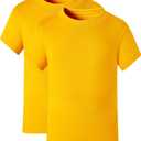 Huata Boys Girls Short Sleeve Tee T-Shirt Crewneck 2 Packs (Yellow)