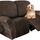 molasofa Loveseat Recliner Slipcover - 6 Pieces Stretch Leather Like Recliner Sofa Cover for 2 Seat Dual Reclining Loveseat Couch, Furniture Protector with Elastic Bottom (Brown)